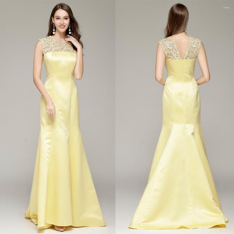 

Party Dresses 2023 O-neck Sleeveless Mermaid Thick Satin Long Formal Ball Gown Evening Prom Maxi Us Size 4 6 8 10 12, Light yellow