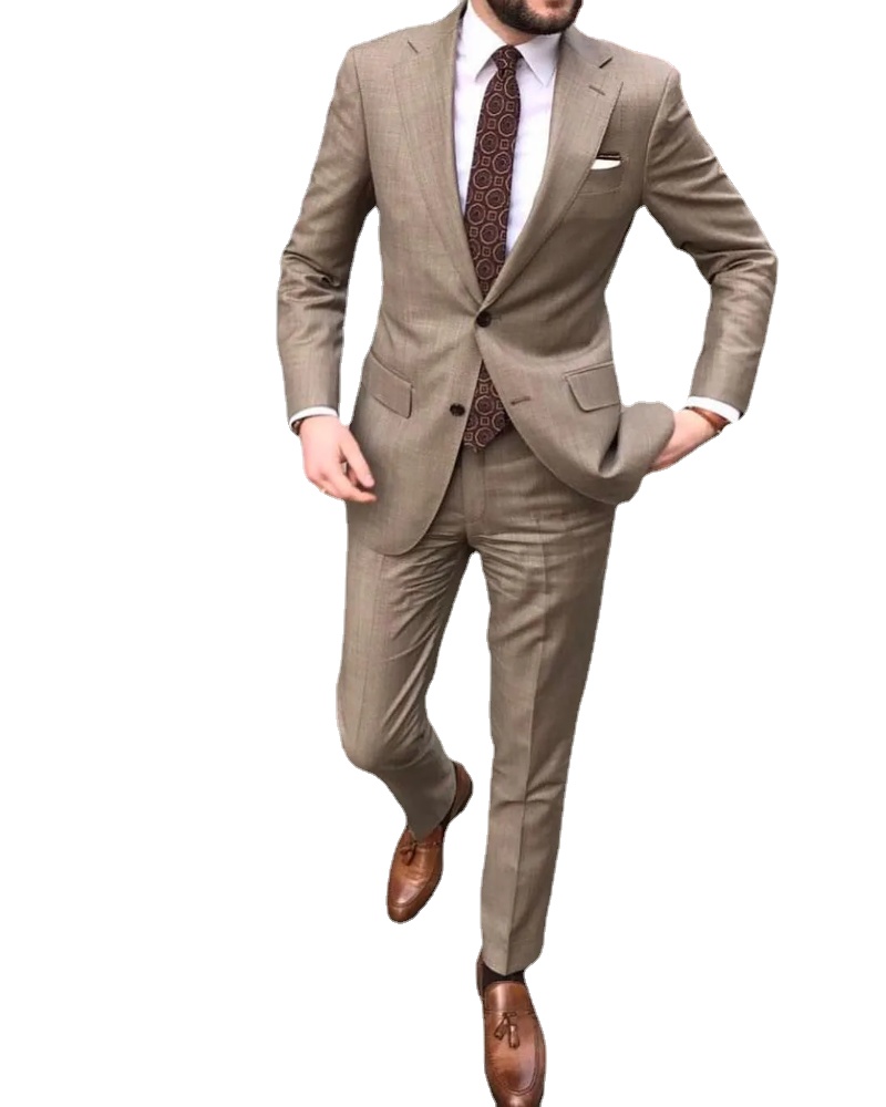 

Khaki Two Piece Mens Suits Wedding Tuxedos Best Men Groomsmen Leisure Suit Dinner Prom Party Custom Outfits (Jackets+Pants), Same as image