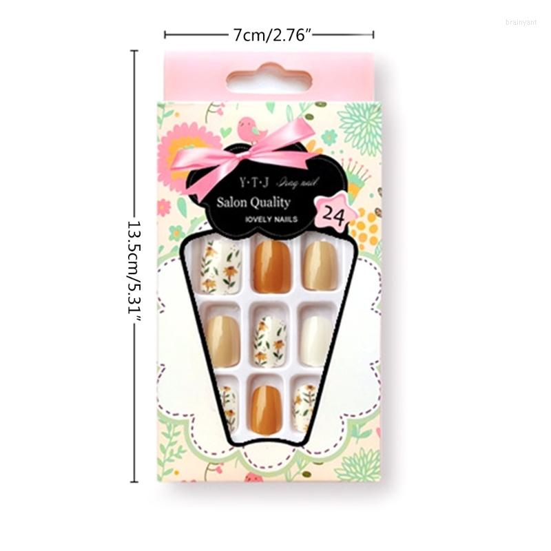 

False Nails Press On Fake Art Nail Tips Solid Color With FLoral Set Full Cover Autumn E1YD, Picture shown