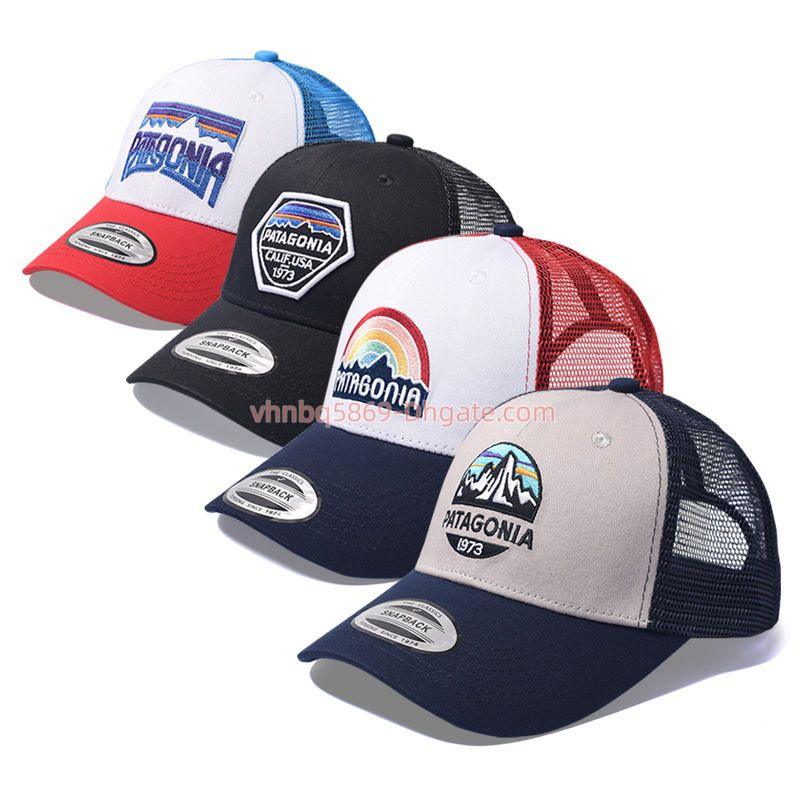 

2023 Trendy Patagonia cap mesh truck driver sunshade baseball cap Baseball cap for men and women retro breathable hat male, Red