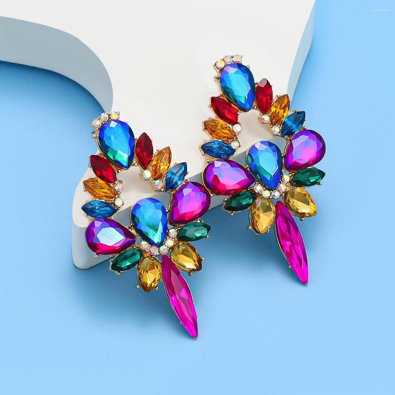 

Stud Earrings Trendy Metal Multicolor Rhinestone Geometry Holiday Party Creative Jewelry Women's Charm Accessories Gift