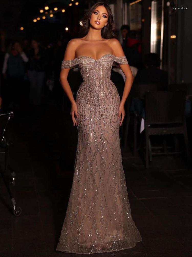 

Party Dresses Sparkly Mermaid Evening V Neck Sleeveless Off Shoulder Sequins Lace Beaded Zipper Appliques Prom Custom Made, Orange