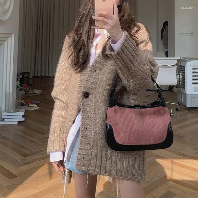 

Women' Knits 2023 Spring Knitted Cardigan Women Long Sleeve Button Design Elegant Sweater Coats Female Y2k Clothing Korean Fashion Tops, Camel