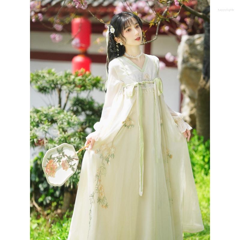 

Casual Dresses Coalfell Modified Hanfu Han Elements Embroidery Stapled Beads Plain Fairy Summer Cool Women, Picture color dress