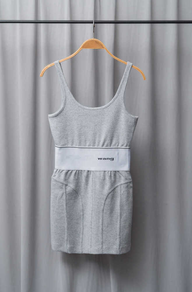 

Casual Dresses AW High Quality Wang Letter Slim Suspender Women  Waist Thin Elastic Tank Dress Classic design Fashion brand The same model for Internet celebrities, Gray