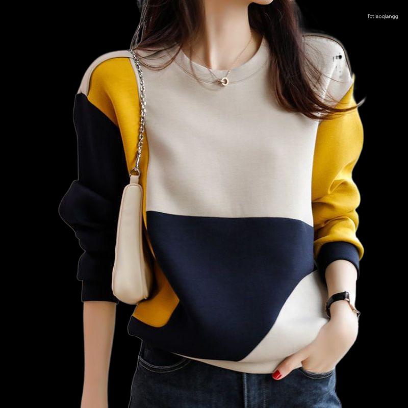 

Women's Hoodies Clothes Spring And Autumn Color Matching Long Sleeve Loose Sweatshirts Elegant Slimming Cotton Fashion All-match Tops, Beige