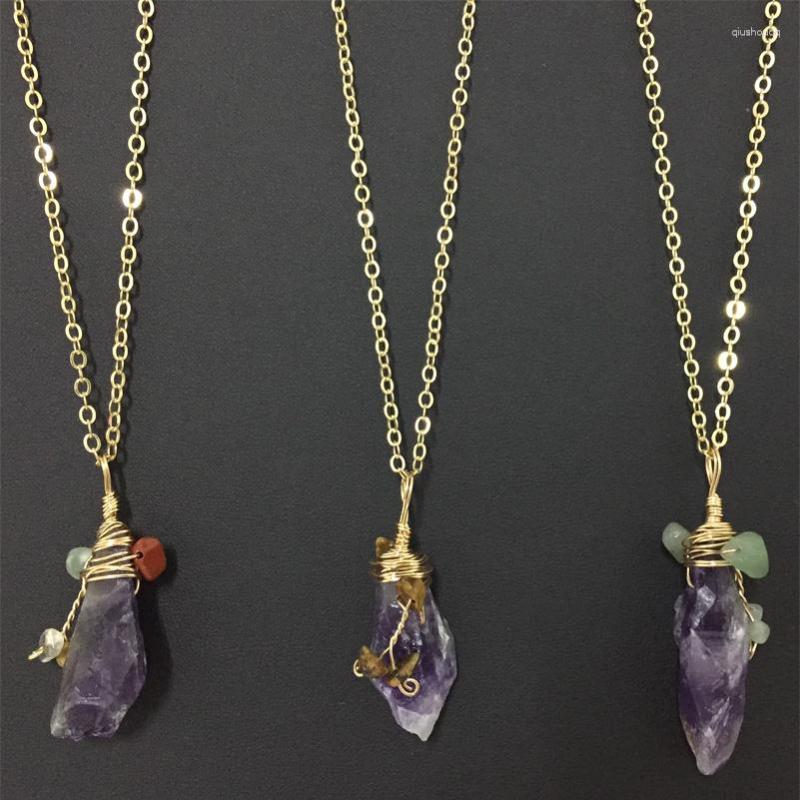 

Pendant Necklaces Reiki Healing Crystal Stone Necklace Irregular Natural Raw Purple Quartz With Chip Charms For Womens DIY Jewelry