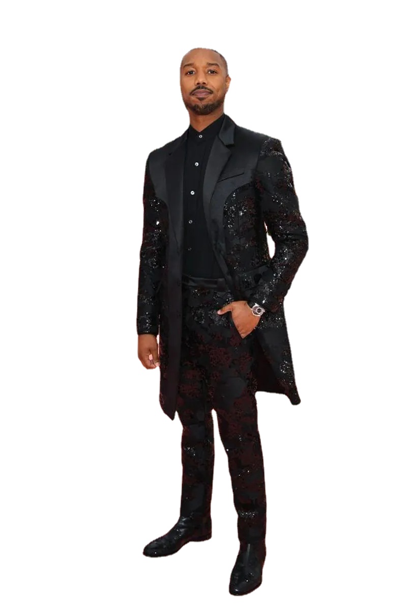 

Two Piece Men Suits Bling Sequins Appliqued Wedding Tuxedos Designer Cotton Groom Suit Customized Tuxedo Fit Party Wear Formal Jacket+Pant, Same as image