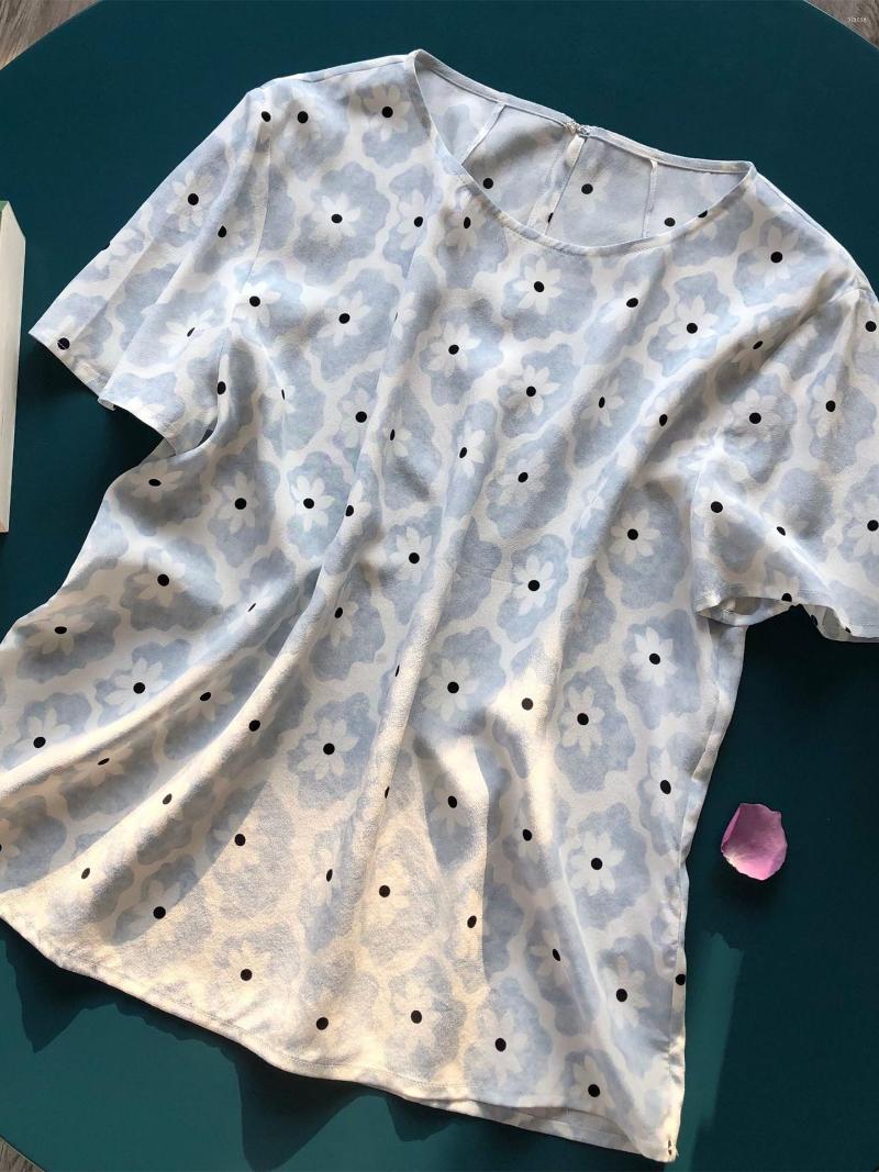 

Women' T Shirts Flowers Print Silk Button O-Neck Short Sleeve Elegant Tops Sweet Spring 2023, Tee