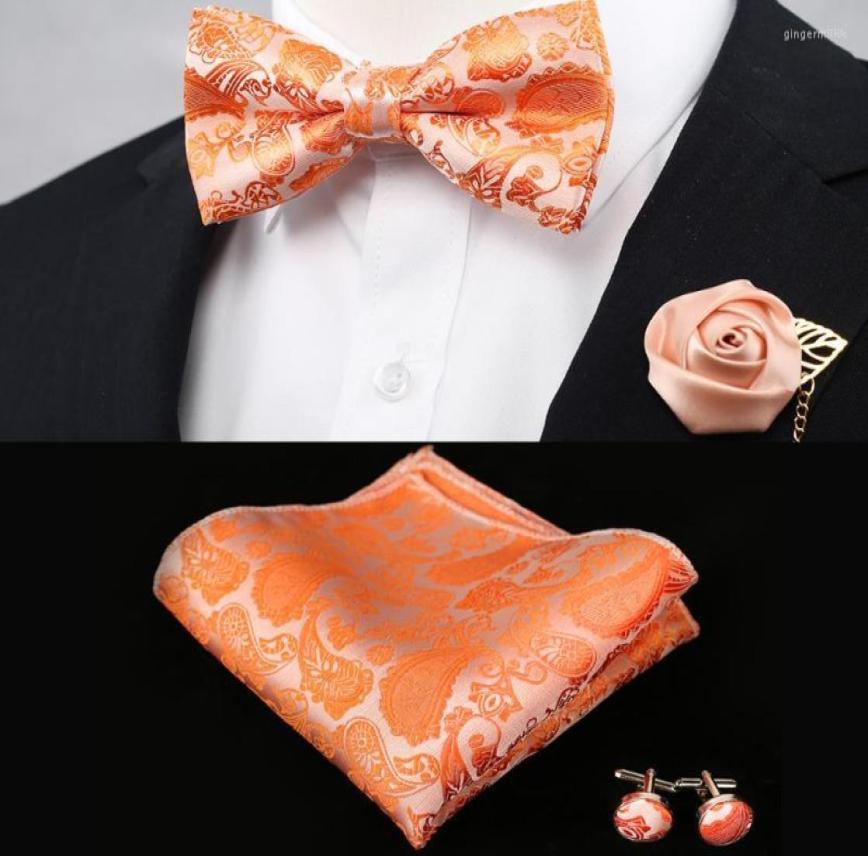 

Bow Ties Classic Wedding Coral Orange Silk Woven Men Butterfly Tie YIZHICAI Paisley Floral Pocket Square Cufflinks Suit SetBow6484486