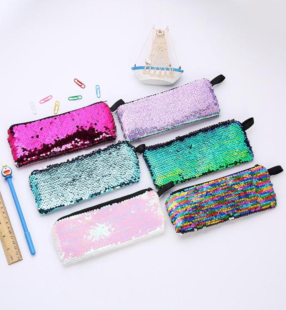 

6styles Mermaid Sequins Storage Bag Sequins Student Pencil Case Glitter Student Cosmetic Bag Kids Coin Bags party favor4135376, Beige
