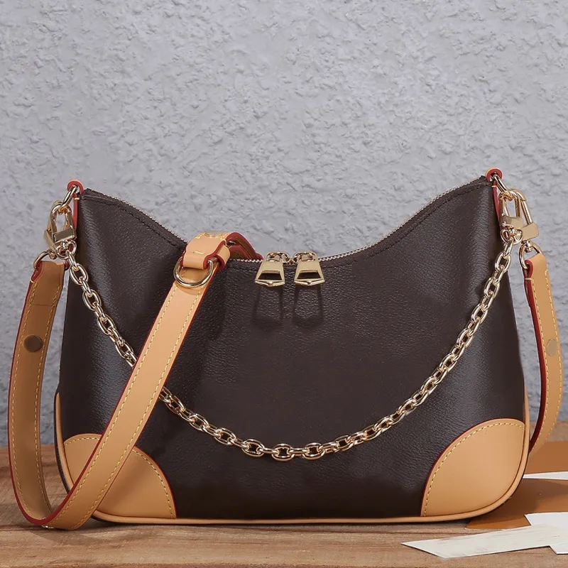 

Bum Bag Boulogne Original Quality Underarm Ladies Vintage Classic Pea Soft Wrap Canvas chain double zipper shoulder bag box M45832, Yellow& brown m45832