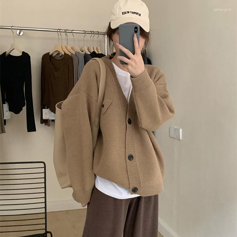 

Women's Knits Woman Sweater Cardigan Triangle Pocket V-neck Knitting Long-sleeved Solid Color Fahion Woman's Clothing Drop XYY0121, Randomcolor