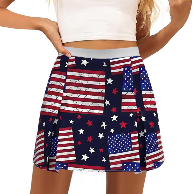 

Skirts Women' Printed Independence Day Casual Pleated Short Skirt, Blue