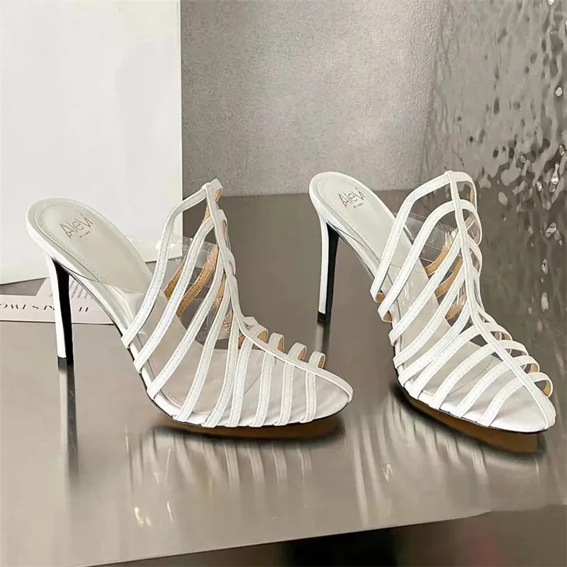 

high-heeled Sandals Knitted hollow thin tape transparent PVC slippers designers party Dress shoe 10.5CM women's luxury Sexy Fashion Evening shoes