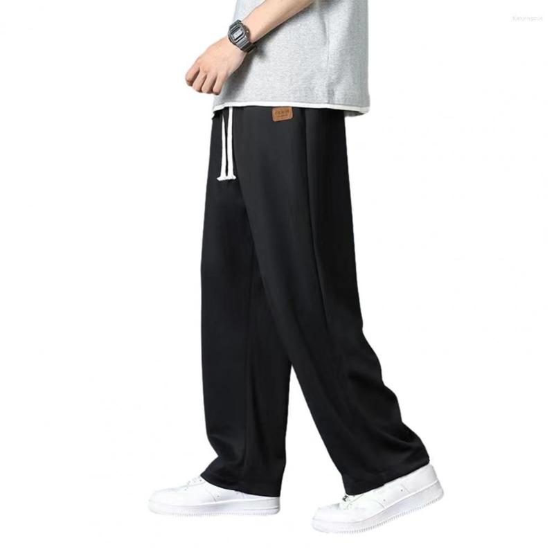 

Men's Pants Men Summer Thin Ice Silk Wide Leg Street Casual Loose Straight Elastic Waist Drawstring Sport Long Trousers, Black