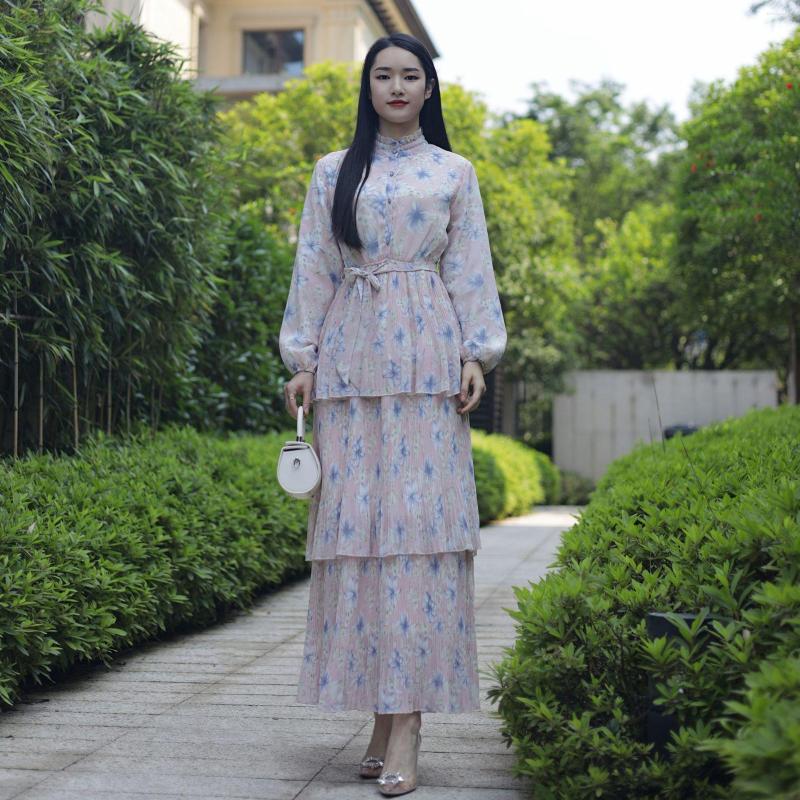 

Ethnic Clothing Ramadan Elegance Floral Printed Party Maxi Dress Long Sleeve Women Islamic Dubai Abayas Morocco Muslim Chiffon Vestidos