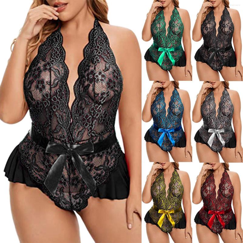 

Bras Sets Plus Size Women Mesh Intimates Underwear Lace Bodysuit See-through Push Up Bra Sexy Thongs Set Open Crotch Porno Lingerie, Green