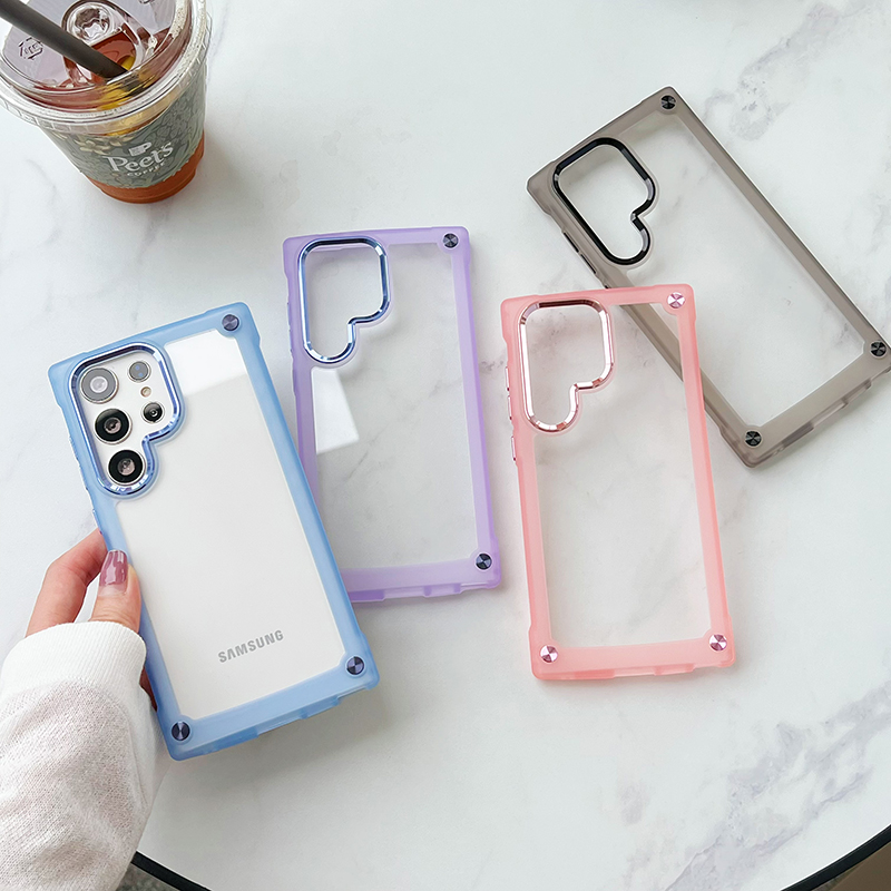 

Crystal Clear Shockproof Phone Cases For Samsung Galaxy S23 S22 S21 Plus Ultra A12 A32 A52 A14 A54 Armor transparent Acrylic Cellphone Case Back Cover, Black