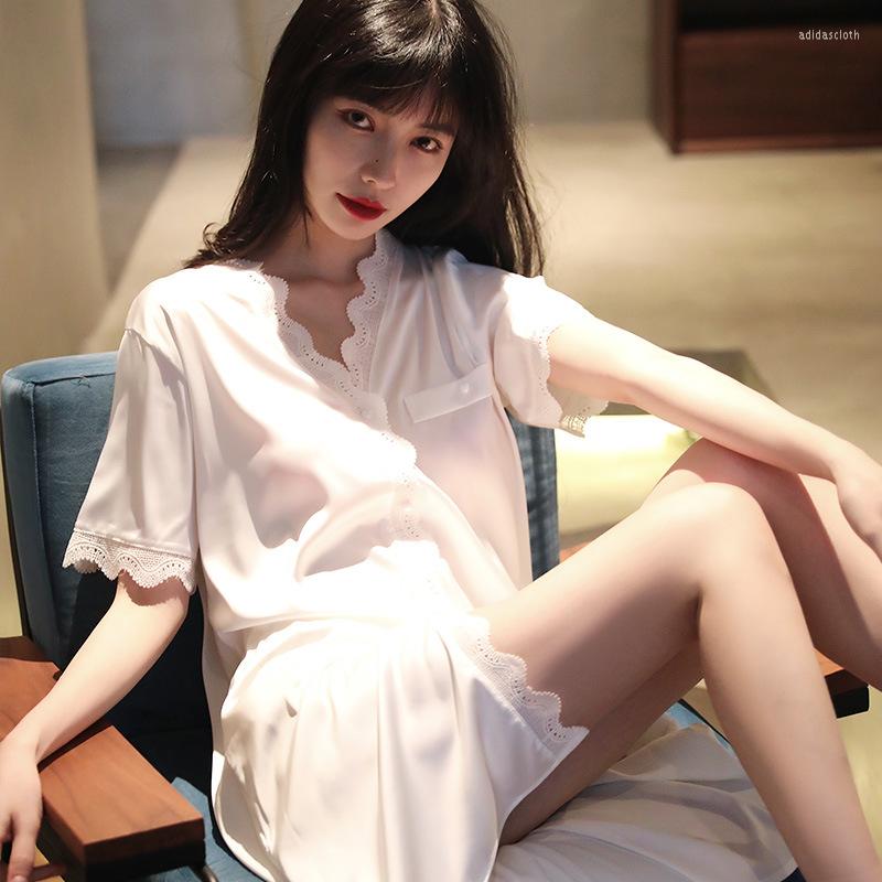 

Women's Sleepwear Women Nightdress V-Neck Nightgown Summer Satin Sleepdress With Buttons Sexy Sleepshirt Oversized Wedding Robe Dressing, Pink b