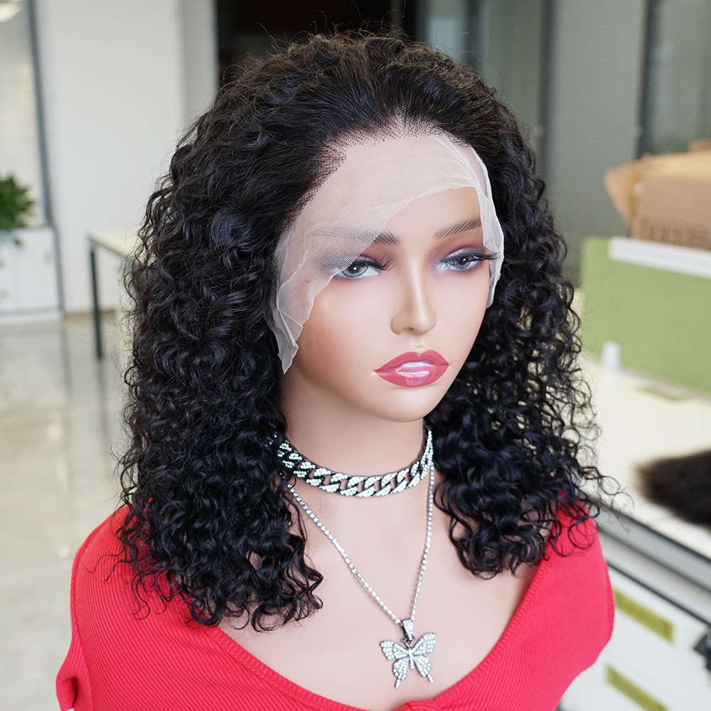 

13*4 Lace Frontal Wig Human Hair Water Wave Short Bob Wigs Brazilian Hair 200% Density Front Lace For Women KissHair, Natural color