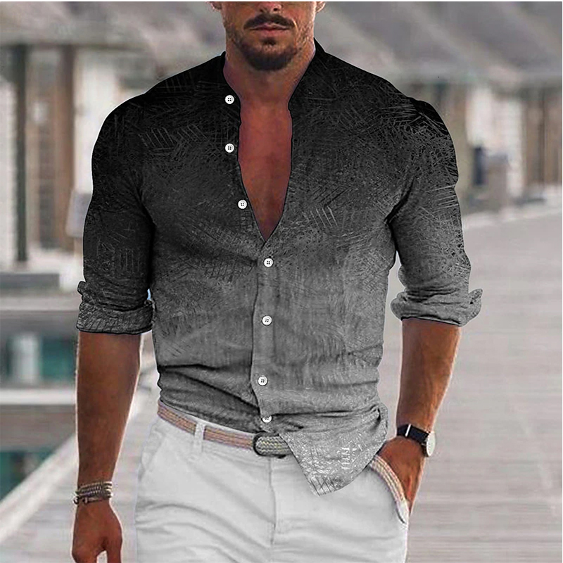 

Men' Dress Shirts Y2K Shirt Daily Outdoor Street Casual Gradient Standing Neck Long Sleeve Button Breathable Oversized Fashion Tops 230628, 2-cxcs00274