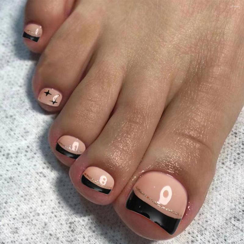 

False Nails 24Pcs Fantasticlady Press On Toenails Glossy Eye Toe Short Square Soft Gel Fake, Hp0032