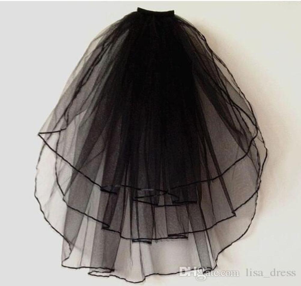 

WholeLayer 3 Black Ivory White Ribbon Edge Wedding Veils Elbow Length Bridal Veil with Comb lace ball gown wedding dresses8773851