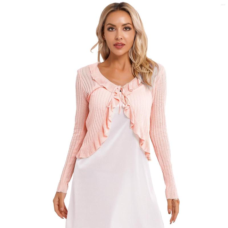 

Women' Blouses Elegant Womens Ruffle Trim Shrug Cropped Jacket Sun-Protective Long Sleeve Lace-up Bolero Summer Ladies Solid Cover Ups, Purple