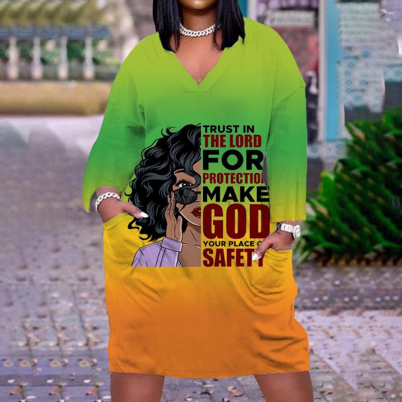 

Casual Dresses Afro Black Girl Gradient Color 3D Print Packets Dress African Women Vintage Long Sleeve Boho V-Neck Sexy Midi, Lqrev4f15h20221212p