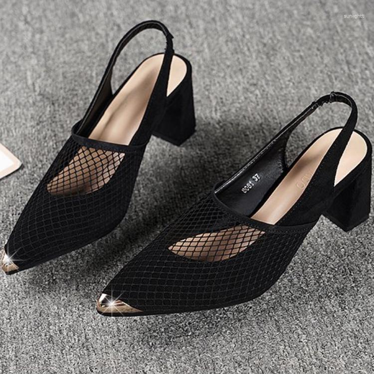 

Dress Shoes Summer Women's Pointy Heels Sexy Fashion Fishnet High Cool Sandals Thin Banquet, Black