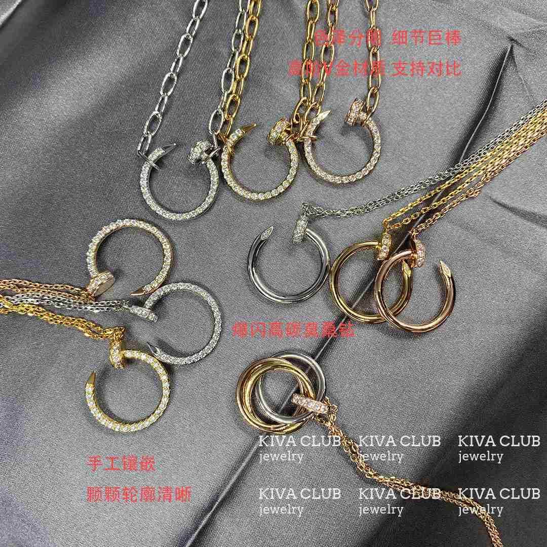 

Original designer KIVACLUB Carti Swallowtail Nail Full Diamond Necklace Noble New Favorite Inlaid Three Ring Collar Chain