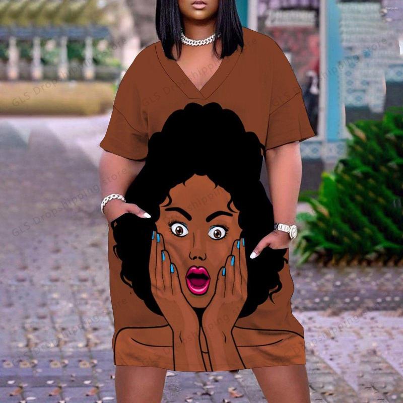 

Casual Dresses Sexy African Girl Print Dress Women Fashion Short Sleeve Midi Party Evening V-Neck Sundress, Lqf5c2220136