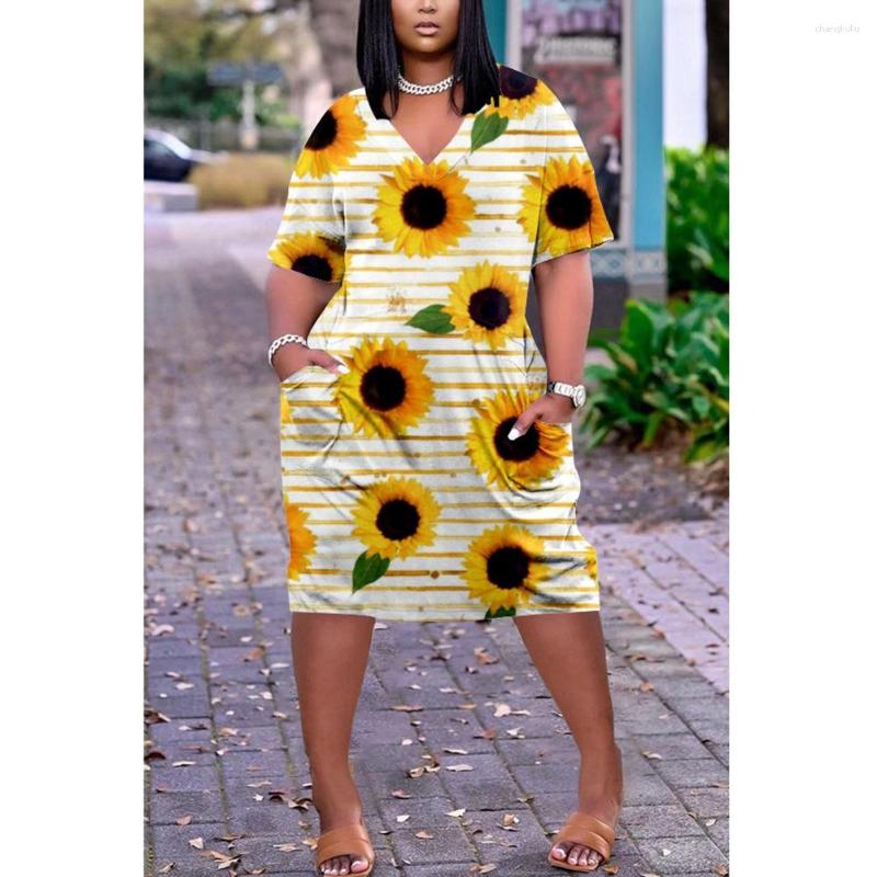

Casual Dresses Sun Flower Print Mid-length Dress Women' Fashion Bohemian Beach Pocket Gothic Short Party Elegant Sexy, Lqa01l0185lwj14
