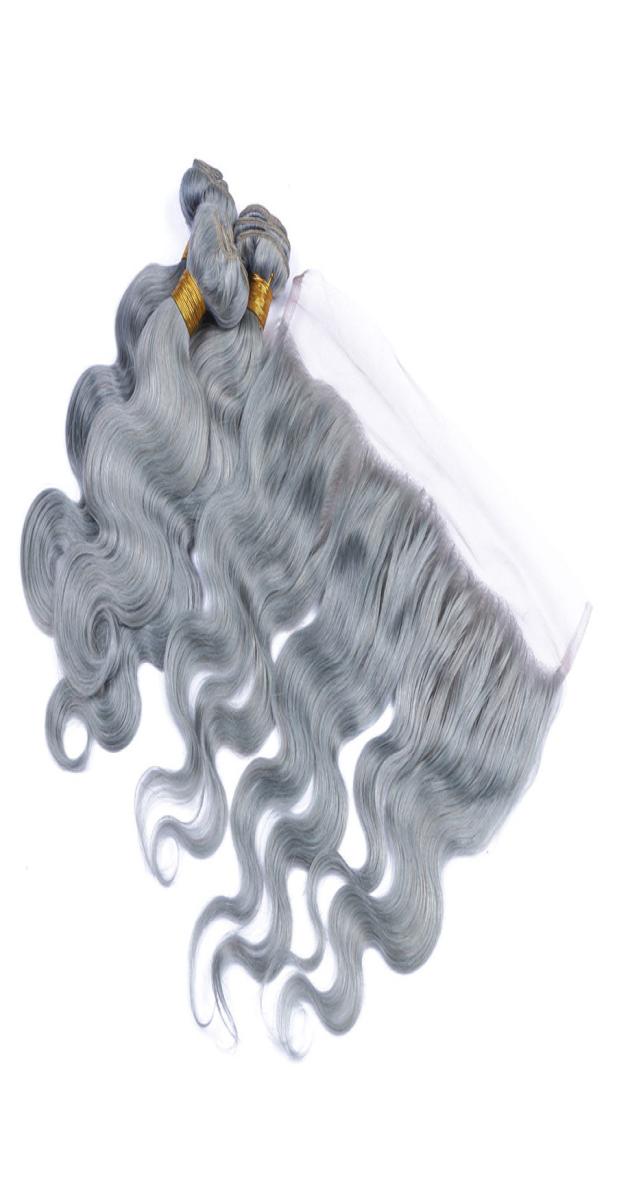 

Peruvian Grey Hair Weave 3 Bundles With 13x4 Lace Frontal Closure Silver Grey Virgin Hair Extensions With Closure Pure Gray Body W4402701, Blonde