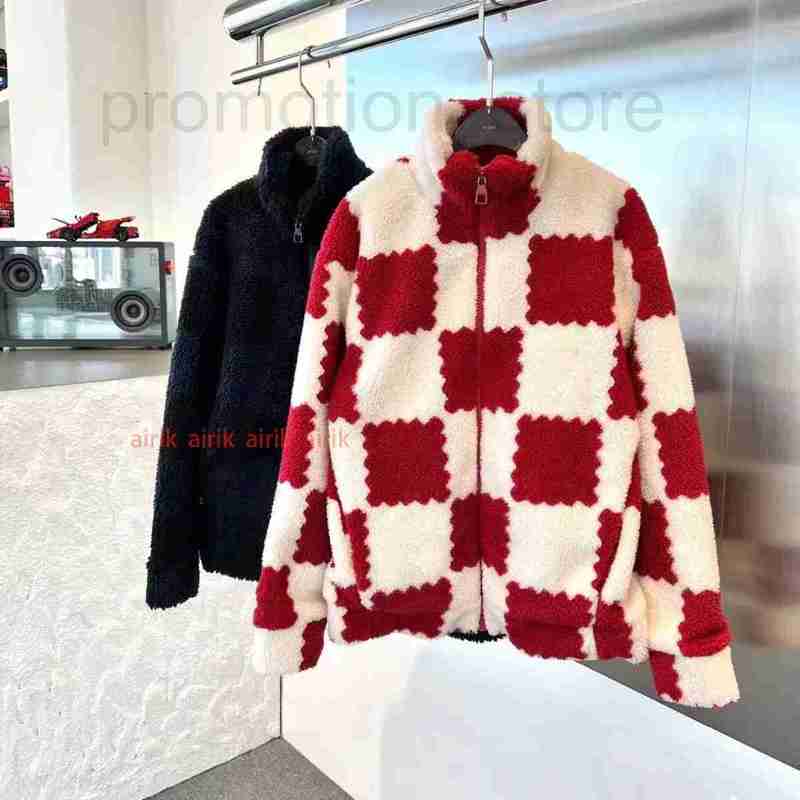 

Men's Jackets Designer Autumnand Winter Jacket Coat Letter Chessboard Embroidered Lamb Wool Coat1 Casual and Versatile Loose Women's Same Baseball with - Warmth CUBJ, Red