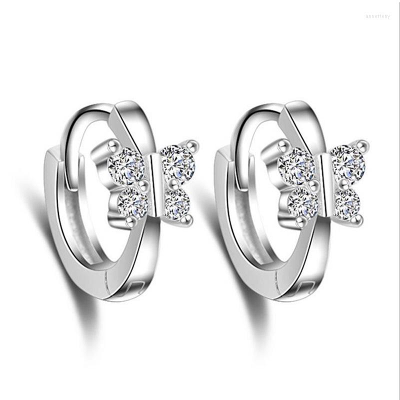 

Stud Earrings Fashion Luxury Crystal Silver Color Butterfly Design Earring For Women Girl Ear Jewelry Gift KY092