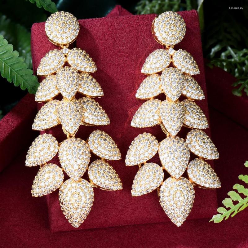 

Stud Earrings Siscathy Exaggerate Fashion Leaves Drop For Women Female Long Luxury Full Micro Zirconia Hanging Earring Party Jewelry