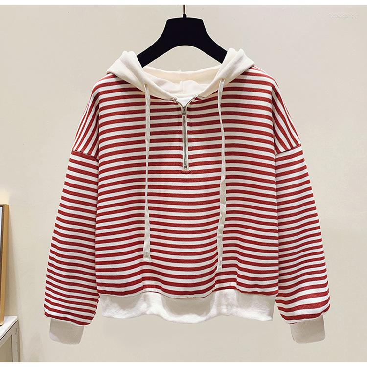 

Women' Hoodies Striped Zipper Lady Thin Hooded Sweater