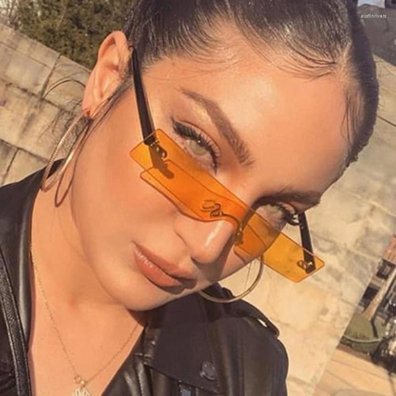 

Sunglasses Small Rectangle Rimless Women Brand Designer Fashion Square Sun Glasses Red Pink Female Summer Beach Eyewear