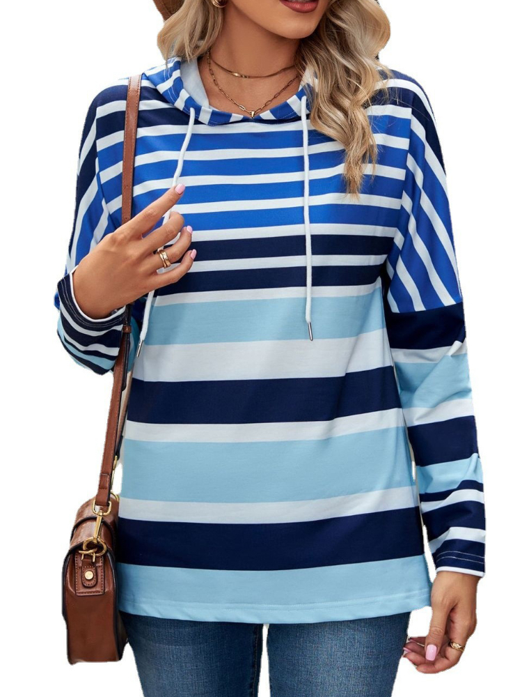 

Womens Long Sleeve Color Block Stripe Print Hoodie Sweatshirt, Green