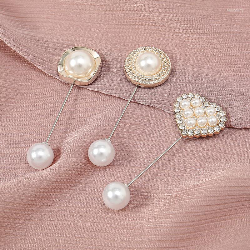 

Brooches 3pcs/set Elegant Pearl Love Rhinestone Inlaid Pins Straight Insert Scarf Brooch Pin Assorted Muslim Hijab Clips Small Broo