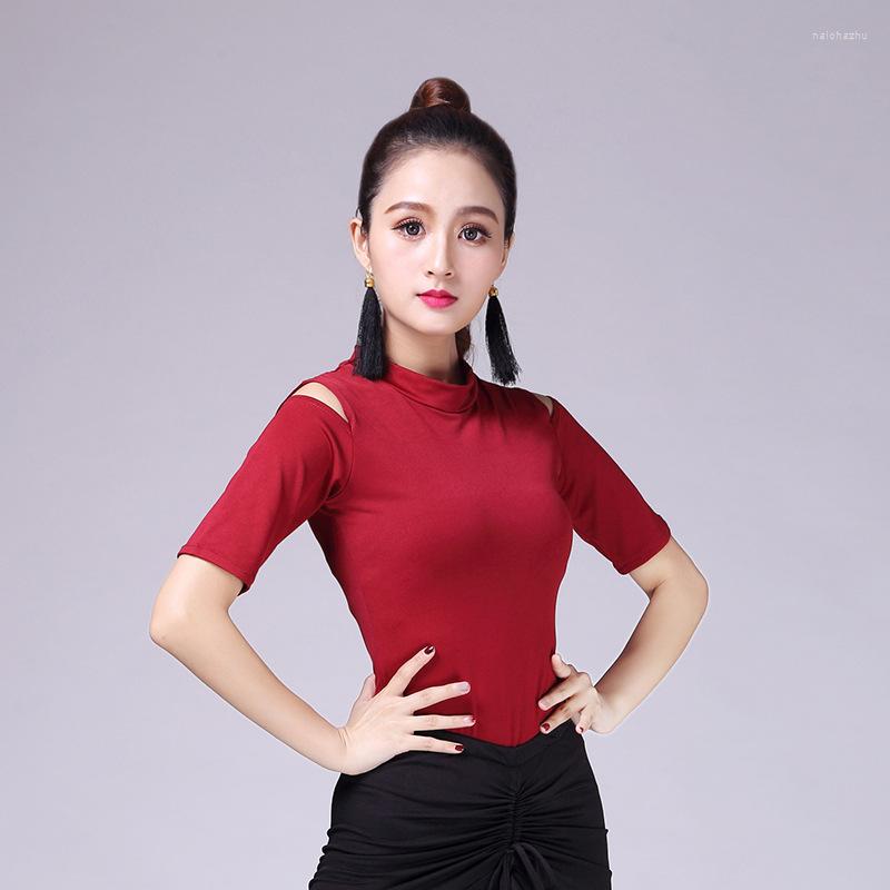 

Stage Wear Spring And Autumn Women Latin Dance Top Long Sleeves Short Sexy Female Competition Ballroom Samba Dancing Jacket, Black half sleeve