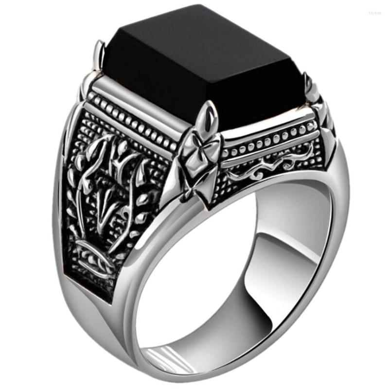 

Cluster Rings BOCAI Real Pure S925 Sterling Silver Vintage Thai Lace Inlaid Square Cut Face Black Stone Man's Ring