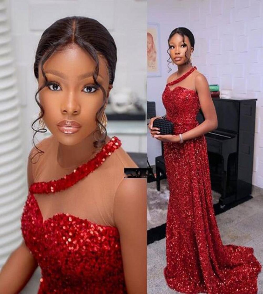 

Sparkly Red Sequined Prom Dresses South African Sheer Neck Sleeveless Evening Gowns Zipper Back Formal Party Dress4231050, Black