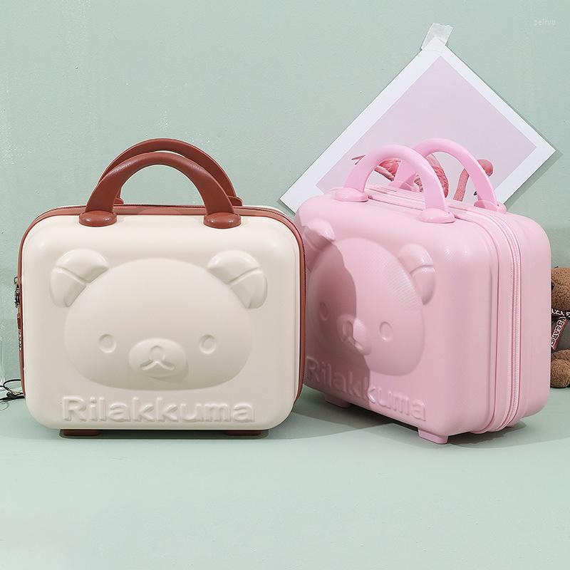 

Suitcases 14-inch Small 3D Bear Hand Luggage With Lock Password Women Makeup Travel Case For Toiletries Cartoon Storage Suitcase Organizer