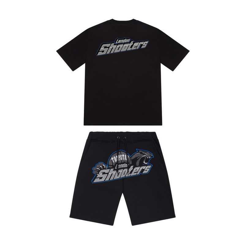 

Summer New Trapstar London Shooter Short-sleeved t Shirt Suit Chenille Decoding Black Ice Flavor 2.0 Men's Round Neck T-shirt Shortsizzg, Grey suit 1