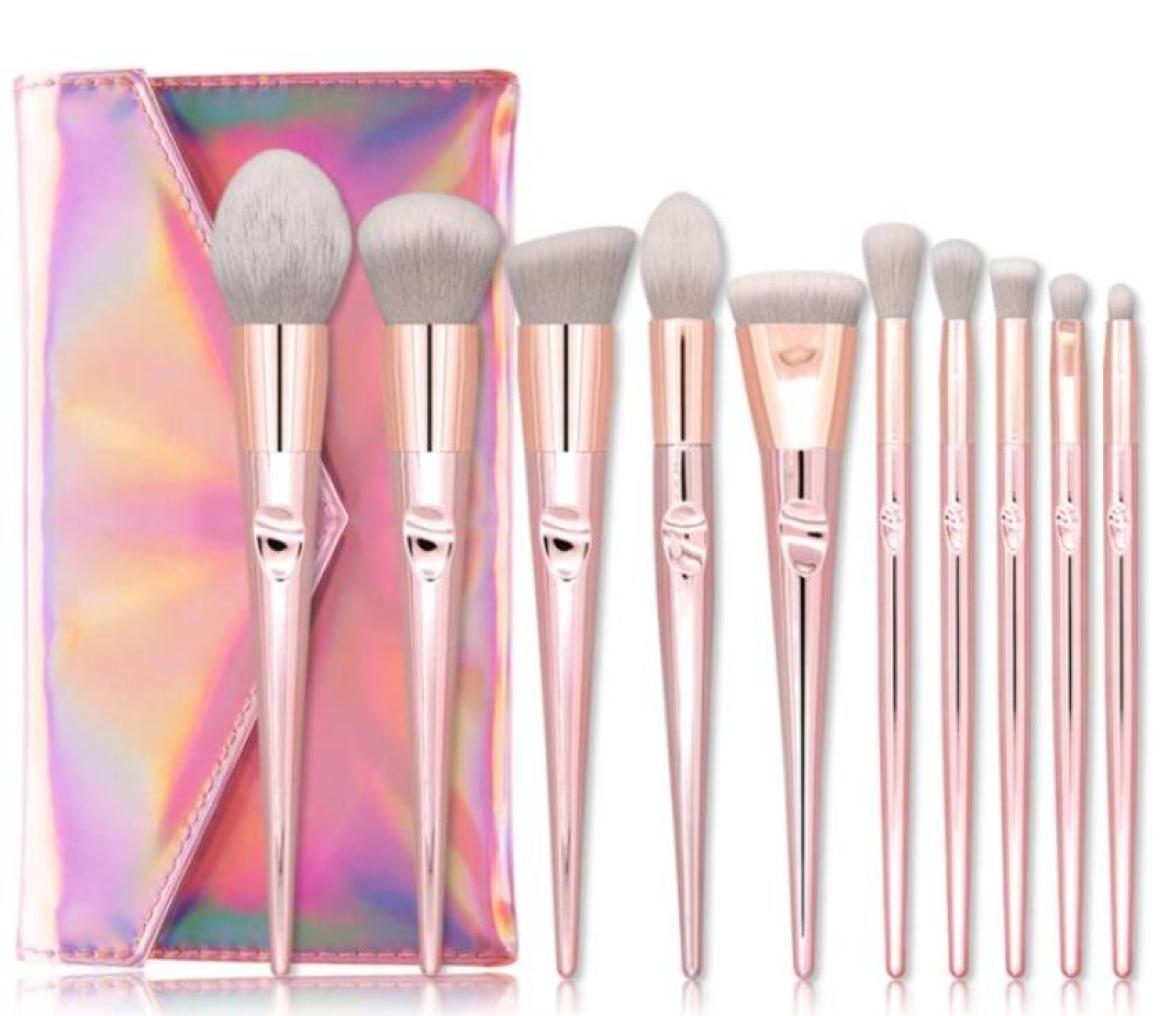 

10pcsset Makeup Brushes Set Foundation Blusher Make Up Brushes Set Cosmetics Soft Synthetic Hair With Laser PU Case8846003