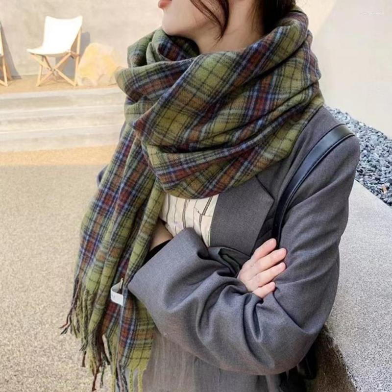 

Scarves Ladies Scarf Green Plaid Retro Women Shawl Windproof Long