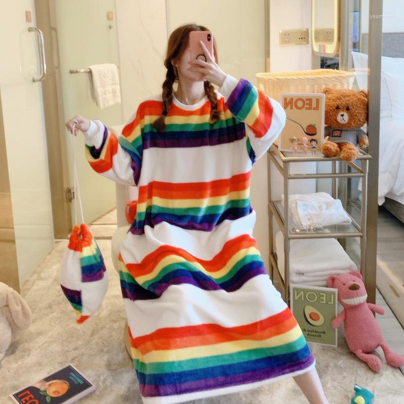 

Women's Sleepwear Flannel Dress Long Gowns Women Winter Warm Kawaii Nightgowns Coral Fleece Pajamas Thick Big Size Negligee Lounge Wear